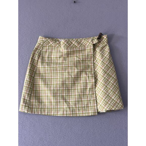 Urban Outfitter Skirt Women's Small Green White Wrap Hook Closure Mini Pocket - Picture 2 of 8